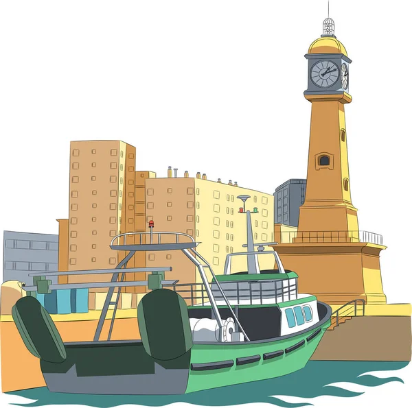 Barcelona. Sea port. — Stock Vector