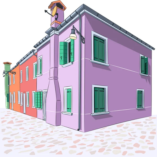 布尔诺岛上五彩斑斓的房屋. — 图库矢量图片