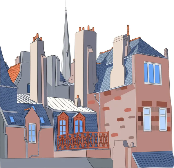 Vista das fachadas e telhados de casas em Saint Malo . — Vetor de Stock