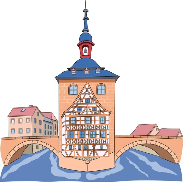 Bamberg. Rathaus auf der Brücke. — Stockvektor