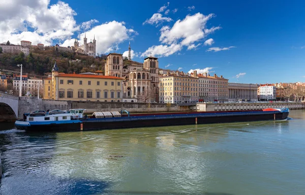 Argine Della Città Lungo Fiume Saone Una Giornata Sole Lione — Foto Stock