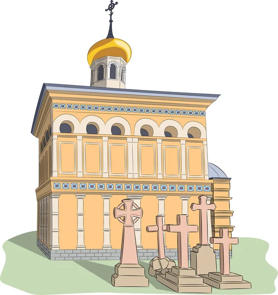 Stary kościół prawosławny na cmentarzu. — Wektor stockowy