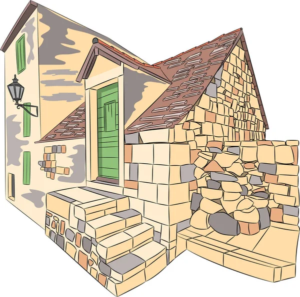 An old stone house in the historical part of Omis. — Stock Vector