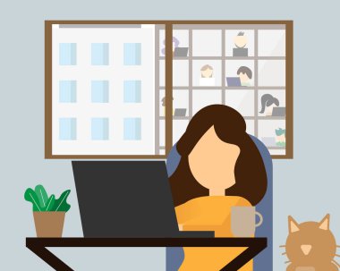 Diğer insanlar ofis vektöründe çalışırken evden çalışmak