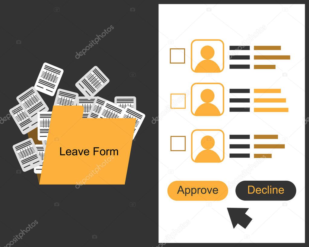 online leave request VS leave application form in paper vector