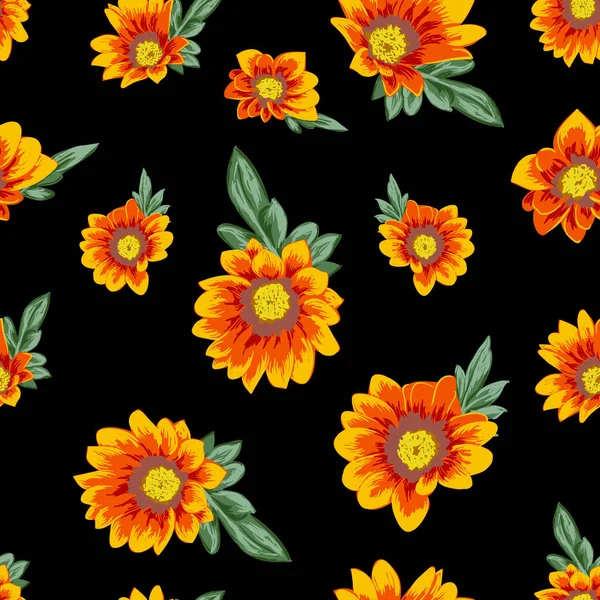 Set von Sommer wild Blumen blühenden Garten Blumen, botanische natürliche Illustration auf schwarz in handgezeichnetem Stil — Stockvektor