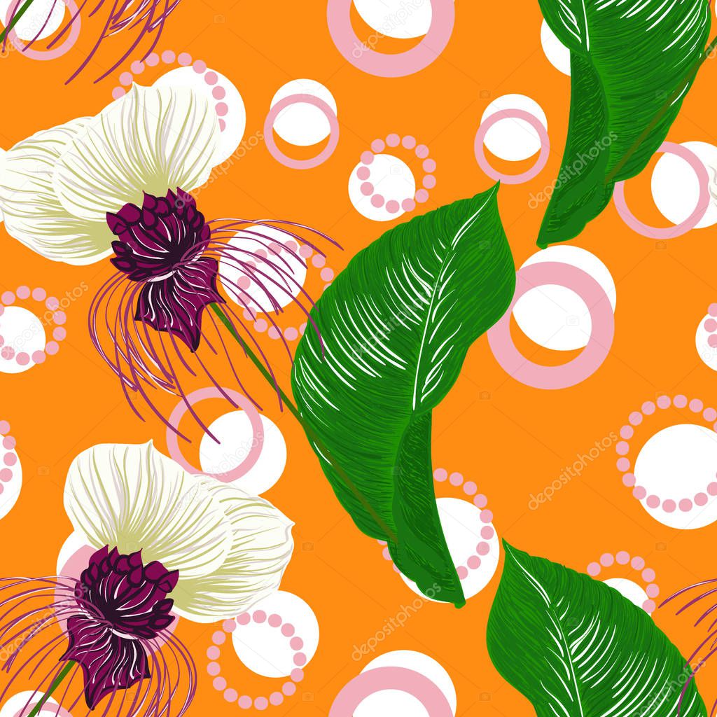 Summer tropical forest bat flowers bright seamless pattern for fashoin fabric ,wallpaper book , card vector editable, not cropped