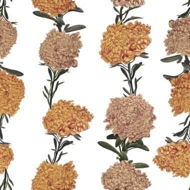 Suluboya Dikişsiz desen Aster ile güzel buketler