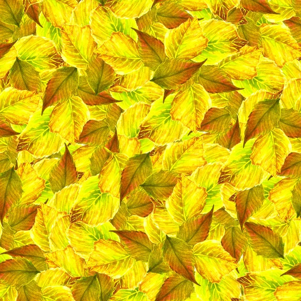 Κίτρινα φύλλα χωρίς ραφή πρότυπο. Ακουαρέλα εικονογράφηση. Χειροποίητη φόντο — Φωτογραφία Αρχείου