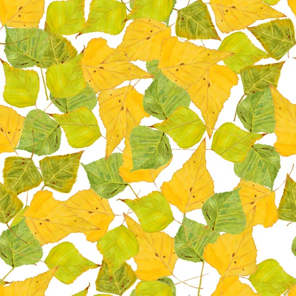Otoño acuarela hojas patrón sin costura amarillo verde colores — Foto de Stock