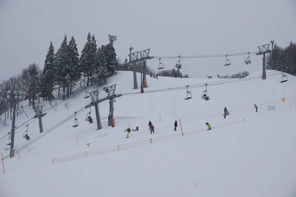 Gala Yuzawa Japan March 2560 Туристи Катаються Лижах Гала Юзава — стокове фото