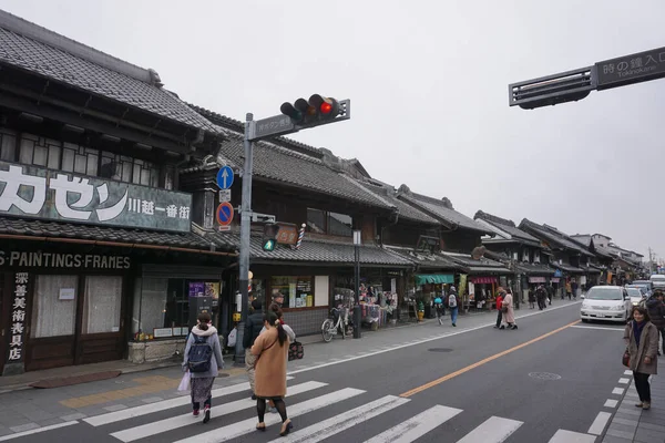 川越2017年3月 江戸旧市街 多くの観光客がいる — ストック写真