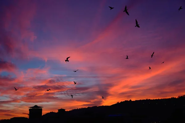 Καταπληκτικό κόκκινο ηλιοβασίλεμα στο Vienne, Γαλλία — Φωτογραφία Αρχείου