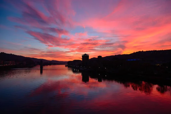 Amazing red sunset in Vienne, France — Stock Photo, Image