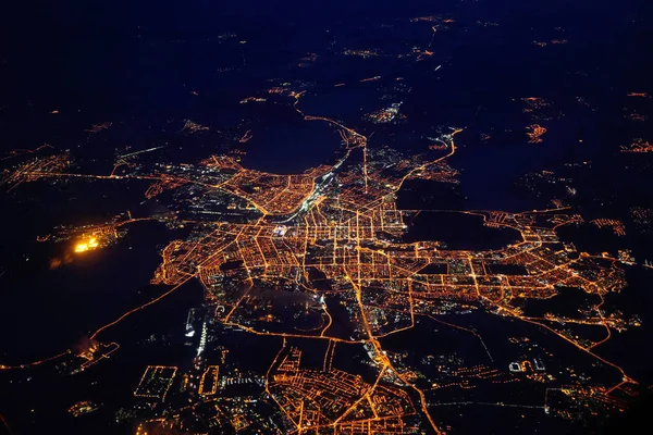 Night view on Novosibirsk from airplane, Russia — Stock Photo, Image