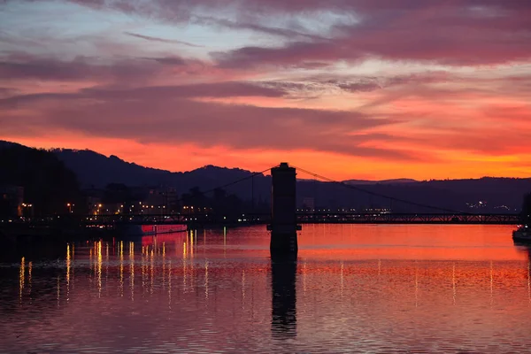 Amazing red sunset in Vienne, France — Stock Photo, Image