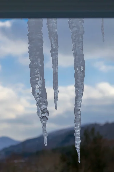 Estalactitas Hielo Una Mañana Fría Killington Estados Unidos — Foto de Stock