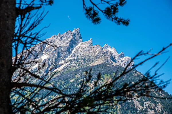 Peak of th Grand Teton by Jenny lake — Foto de Stock