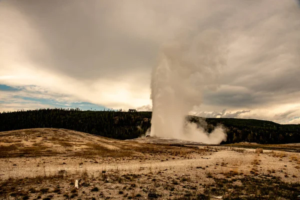 Ikonikus gejzír Yellowstone, a régi Faitful — Stock Fotó