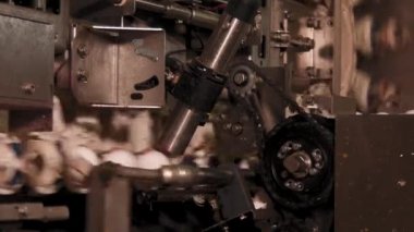 Tavuk çiftliğindeki yumurta fabrikasının yakın plan görüntüleri.