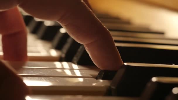 Material Primer Plano Del Hombre Tocando Piano Con Luz Fondo — Vídeo de stock