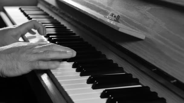 Κοντινό Πλάνο Του Ανθρώπου Που Παίζει Πιάνο Backlight — Αρχείο Βίντεο