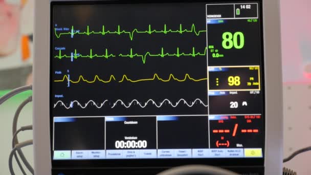 Detailní Záběry Monitoru Srdeční Frekvence Nemocnici — Stock video