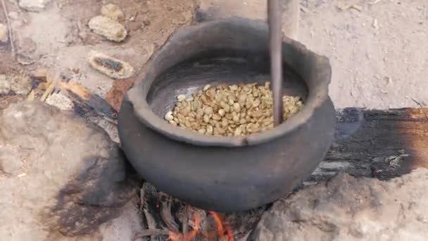 Detailní Záběry Procesu Přípravy Kávových Zrn Africké Vesnici — Stock video