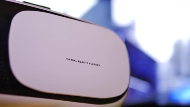 Virtual Reality Bril Close Met Wazig Cororful Achtergrond Animatie — Stockvideo