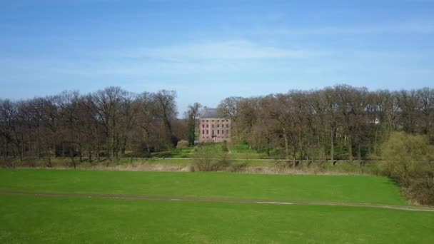 Luchtbeelden Van Middeleeuws Kasteel Amerongen Nederland — Stockvideo