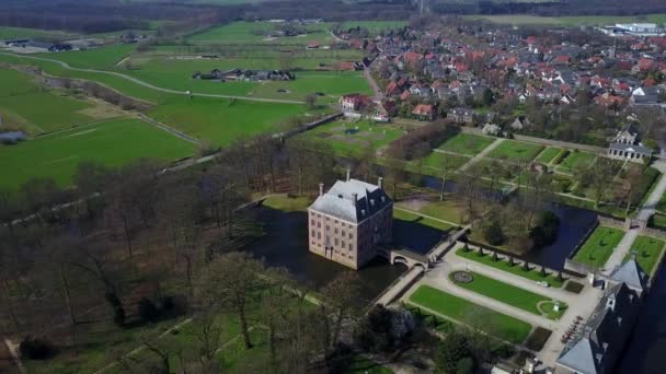 Luchtbeelden Van Middeleeuws Kasteel Amerongen Nederland — Stockvideo