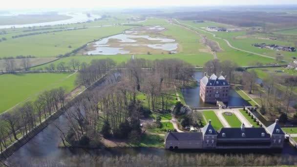 Luchtbeelden Van Middeleeuws Kasteel Amerongen Nederland — Stockvideo