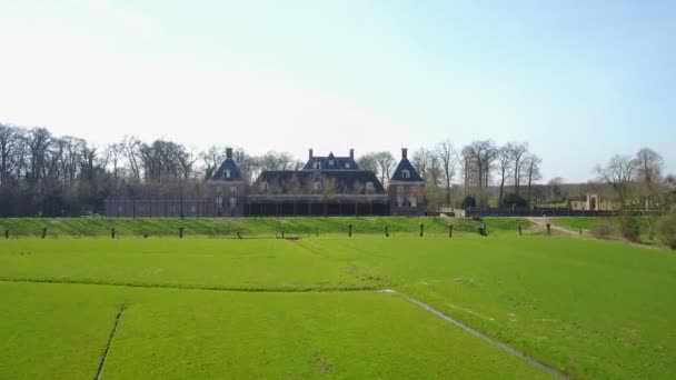 Luchtbeelden Van Middeleeuws Kasteel Amerongen Nederland — Stockvideo