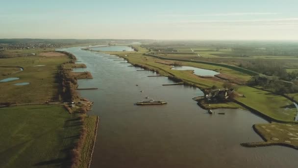 Car Ferry River Nederrijn Amerongen Netherlands Aerial — Stock Video