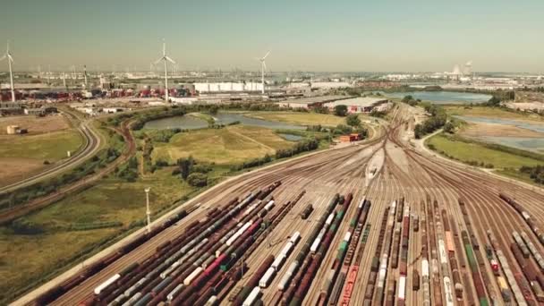 Grande Pátio Ferroviário Com Lotes Trens Antuérpia — Vídeo de Stock