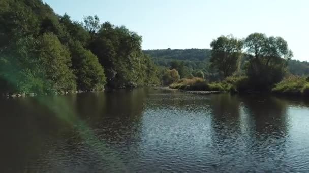 Luchtfoto Van Een Rustig Plekje Aan Rivier Ourthe Belgische Ardennen — Stockvideo