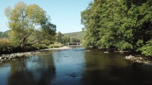 Luchtfoto Van Een Rustig Plekje Aan Rivier Ourthe Belgische Ardennen — Stockvideo