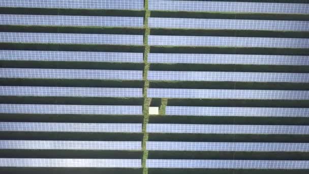 Widok Lotu Ptaka Kolektory Słoneczne Słoneczny Park Lecie Zielonej Łące — Wideo stockowe