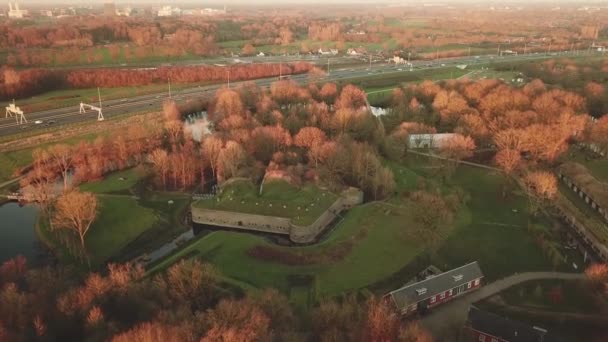Aerial View Fort Bij Vechten Autumn Day — Stock Video