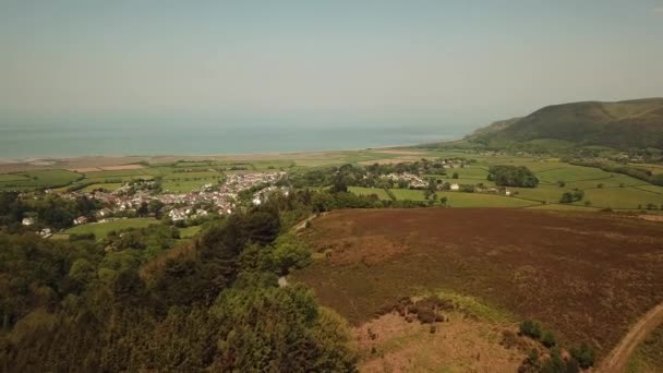 Aerial Wsi Wybrzeża Somerset Porlock Minehead Anglia Morzem Tle — Wideo stockowe