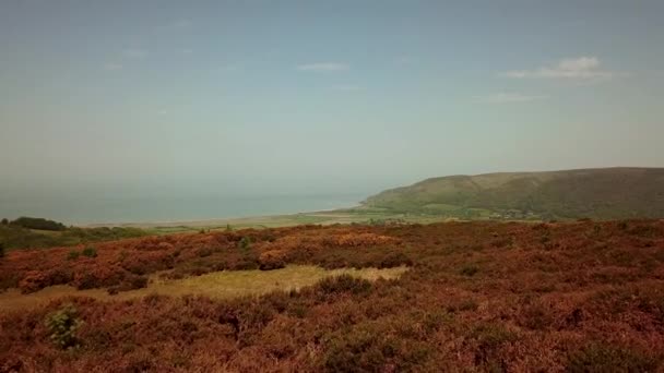 Aerial Somerset Countryside Coast Porlock Minehead England Sea Background — Stock Video