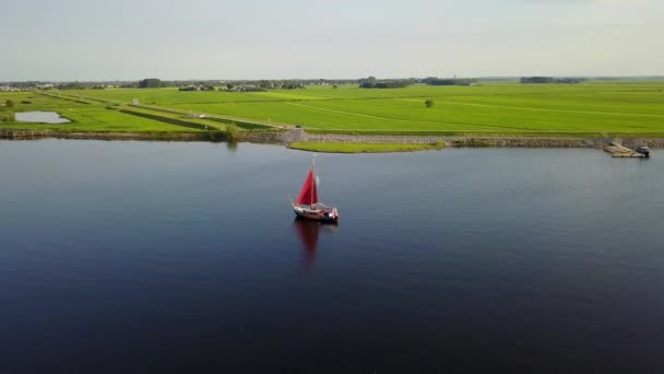 Aerial Footage Flying Sailing Ship Sunset — Stock Video