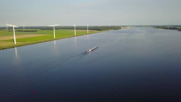 Aerial Many Windmills Dutch Sea Lake Barrier — Stock Video