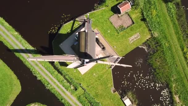 Vue Aérienne Moulin Vent Traditionnel Dans Paysage Prairies Hollandaises Avec — Video