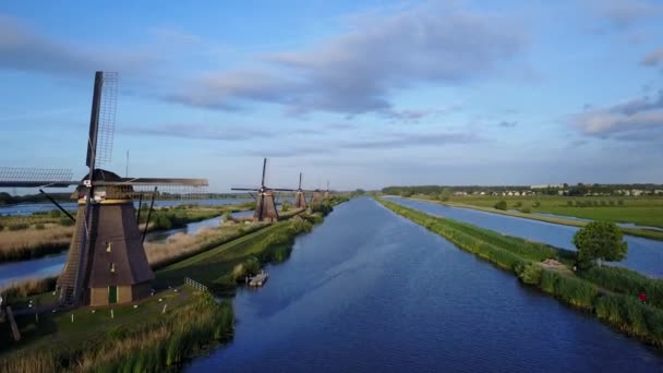 Widok Lotu Ptaka Wiatraki Światowego Dziedzictwa Unesco Kinderdijk Holandii — Wideo stockowe