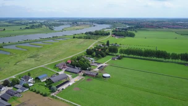 Aerial River Lek Netherlands Farmland — Stock Video