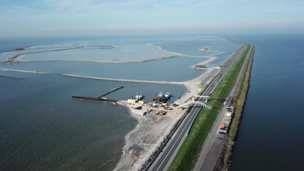 Letecký Pohled Výstavbu Přírodní Rezervace Jezeře Markermeer Holland Marker Wadden — Stock video