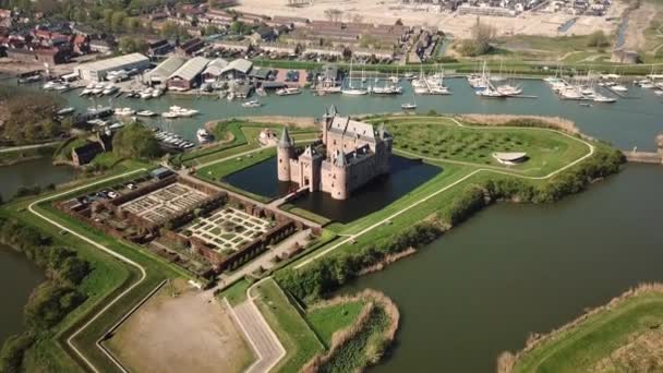 Tiro Aéreo Fps Castelo Muiderslot Muiden Países Baixos — Vídeo de Stock