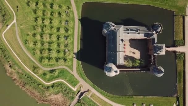 Tiro Aéreo Fps Castelo Muiderslot Muiden Países Baixos — Vídeo de Stock