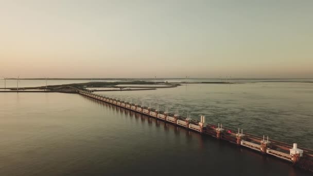 Oosterscheldekering Východní Scheldt Bouřková Bariéra Nizozemsku Letecká — Stock video